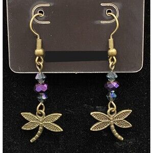 Dragonfly & Iridescent Purple & Blue Crystal Earrings by Neanie-Bot